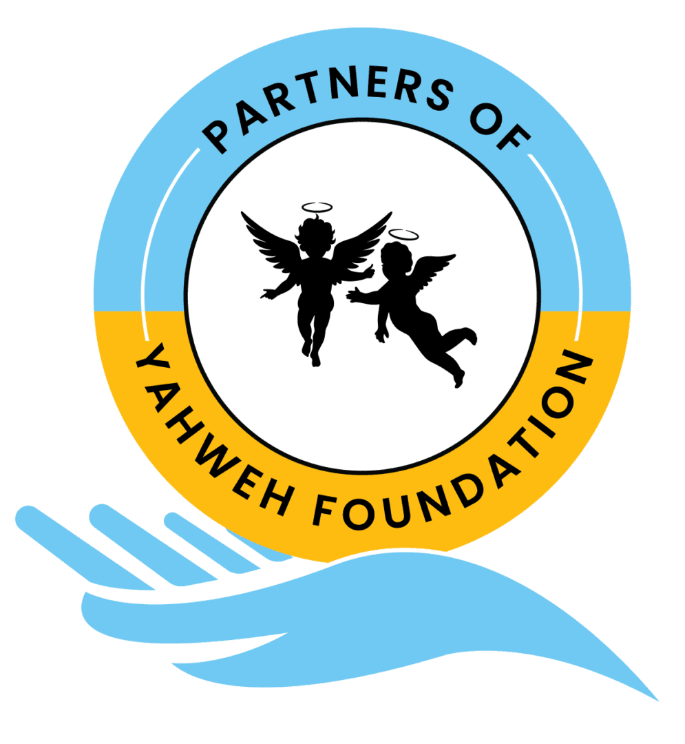 Logo of Partners of Yahweh Foundation with a hand symbol.